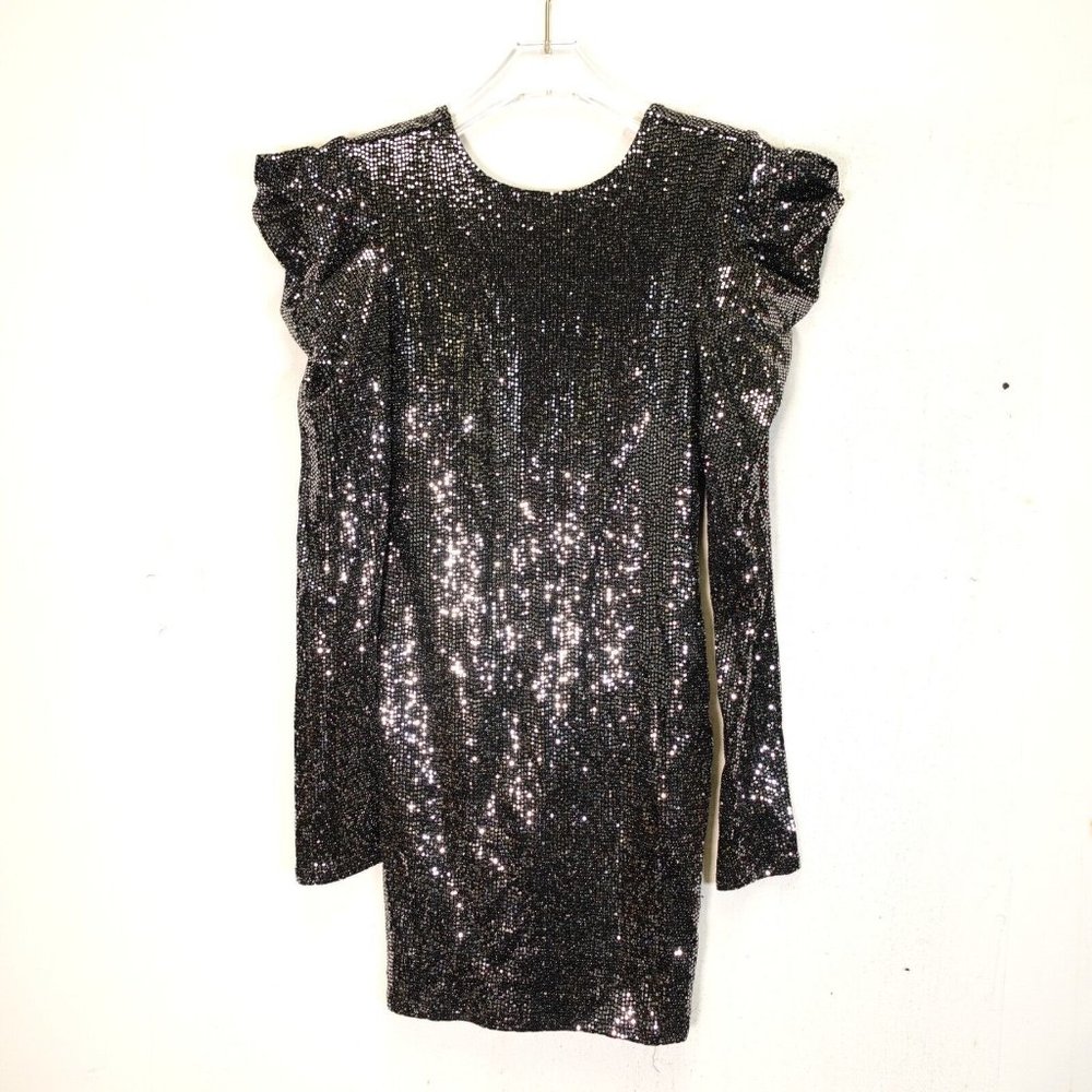Vintage 80s Glam Sequin Party Dress S Black FOREVER 21 Mini Punk Rock Princess